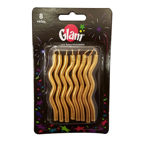 Vela Zig Zag Metalizada Dorada - 8 unidades