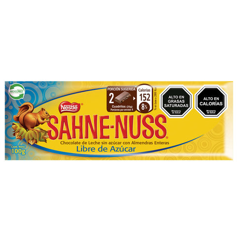 Chocolate Sahne Nuss Sin Azúcar 100 gr