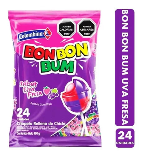 Chupete Bon Bon Bum Uva Fresa 24 uni