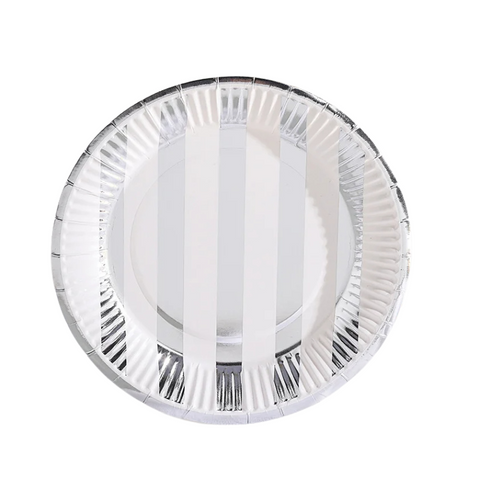 Plato Desechable Líneas Plateado - 6 Unidades