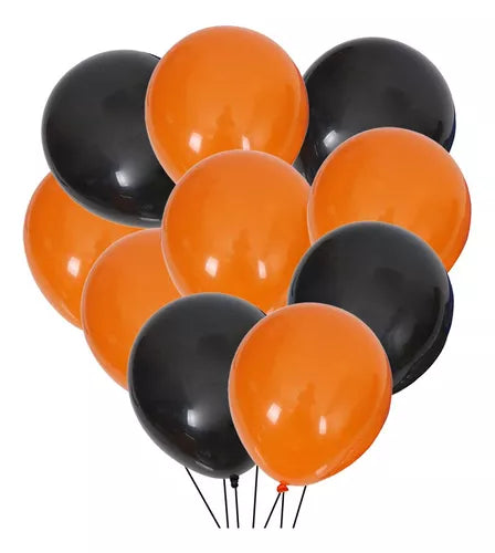 Globo Liso Negro/Naranjo - 25 Unidades